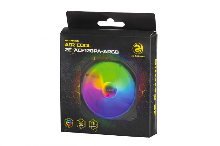 Корпусний вентилятор 2E GAMING AIR COOL (ACF120PA-ARGB ), 120мм, 2510-4PIN + 5V 3PIN RGB, білі лопаті, чорна рамка