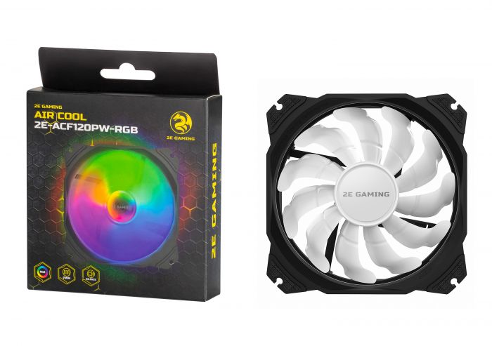 Корпусний вентилятор 2E GAMING AIR COOL (ACF120PW-RGB), 120мм, 2510-4PIN, білі лопаті, чорна рамка