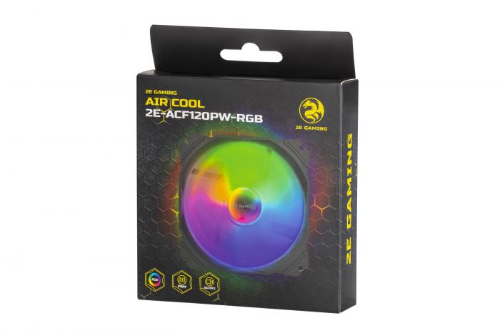 Корпусний вентилятор 2E GAMING AIR COOL (ACF120PW-RGB), 120мм, 2510-4PIN, білі лопаті, чорна рамка