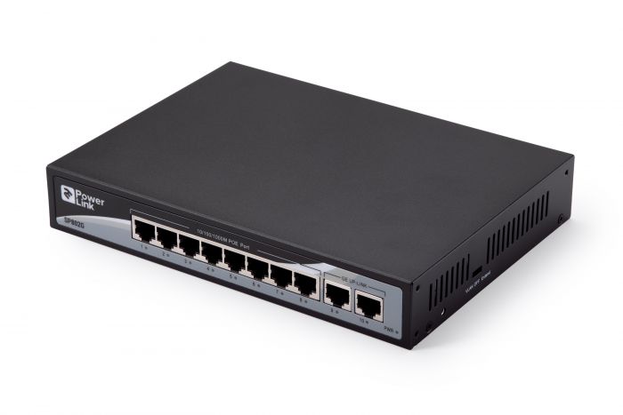 2E Комутатор PowerLink SP802FG 8xFE PoE, 2xGE Uplink, 120Вт