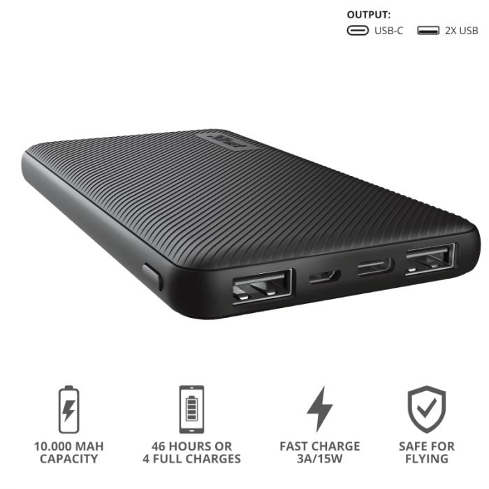 Trust Портативний зарядний пристрій Primo 10000 mAh Black