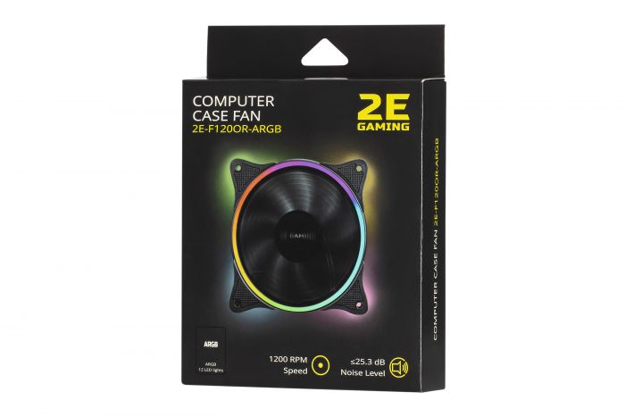 Корпусний вентилятор 2E GAMING (F120OR-ARGB), 120мм, 3+3pin 5V Aura, чорні лопаті,рамка, outer LED