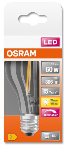 Лампа світлодіодна OSRAM LED A60 7W (806Lm) 2700K E27 філаментна