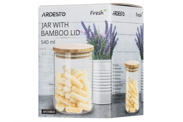 Банка для зберігання Ardesto Fresh, кругла, 540 мл, скло, бамбук