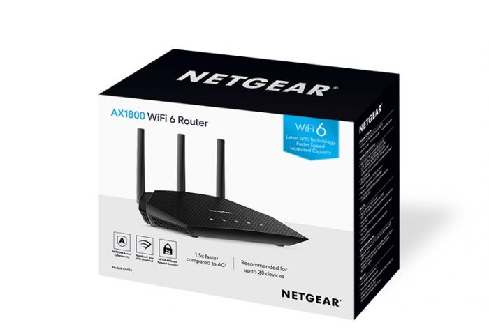 Маршрутизатор NETGEAR RAX10 AX1800 WiFi 6, 4xGE LAN, 1xGE WAN, 3х зовнішн. ант.