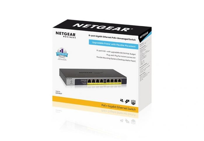 Комутатор NETGEAR GS108LP 8xGE PoE+ (60Вт), FlexPoE, некерований