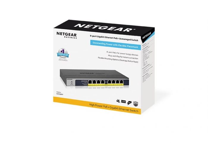 Комутатор NETGEAR GS108PP 8xGE PoE+ (123Вт), FlexPoE, некерований