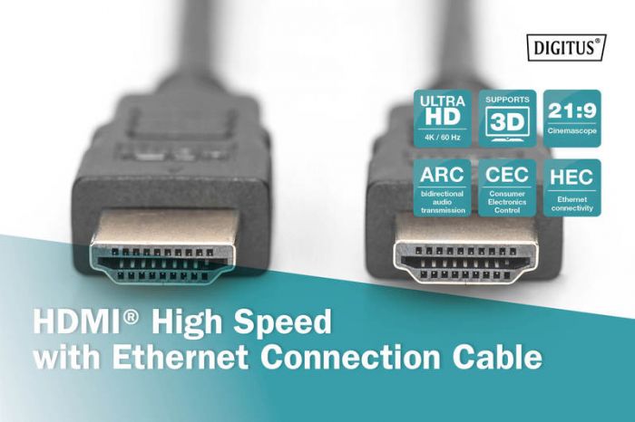 Кабель Digitus HDMI High speed+Ethernet (AM/AM) 5m, black