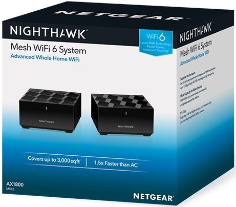 WiFi-система NETGEAR Nighthawk MK62 AX1800 WiFi 6, MESH, 1xGE LAN, 1xGE WAN, чорн. кол. (2шт.)