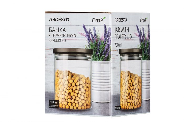 Банка для зберігання Ardesto Fresh, 700 мл, скло, пластик, силікон