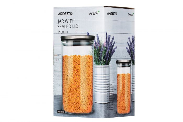 Банка для зберігання Ardesto Fresh, 1150 мл, скло, пластик, силікон