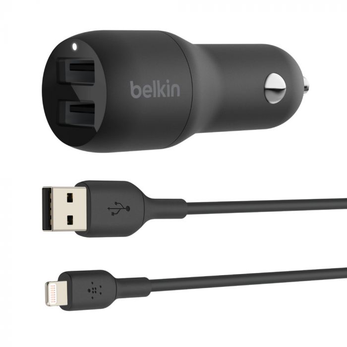Автомобільний ЗП Belkin Car Charger (24W) Dual USB-A, USB-A - Lightning, 1m, black