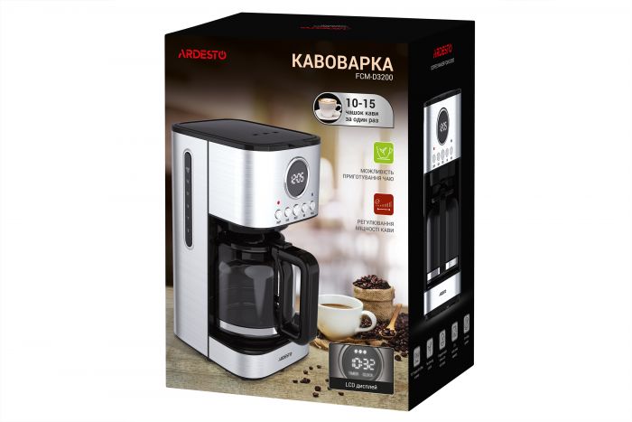 Кавоварка Ardesto FCM-D3200 - 900Вт/ крапельна/ резервуар 1.5л/ метал+чорний