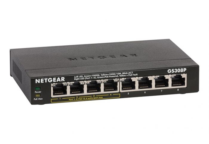 Комутатор NETGEAR GS308P 4xGE PoE (53Вт), 4xGE, некерований