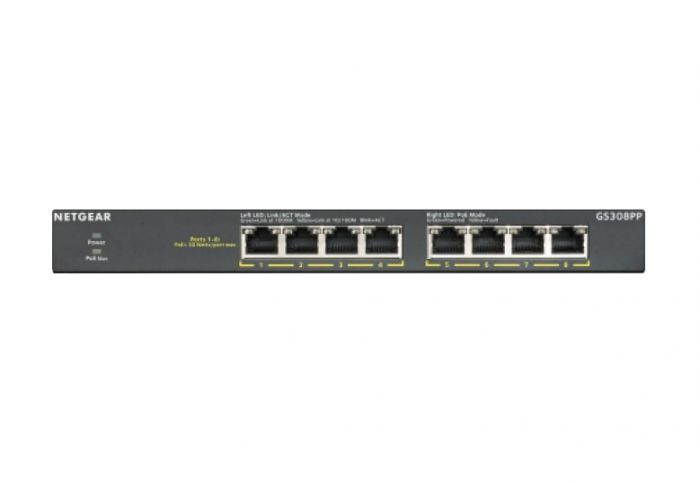 Комутатор NETGEAR GS308PP 8xGE PoE+ (83Вт), FlexPoE, некерований