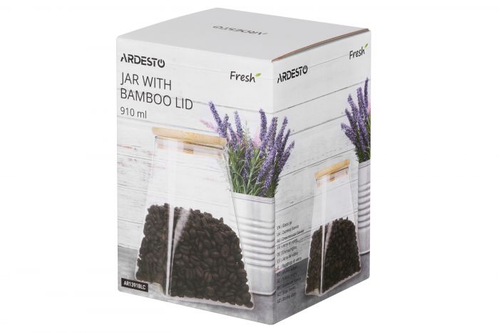 Банка для зберігання Ardesto Fresh, конус, 910 мл, скло, бамбук