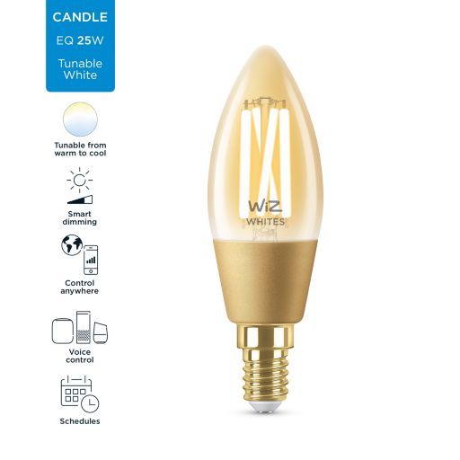 Лампа розумна WiZ, E14, 4.9W, 25W 370Lm, C35, 2000-5000K, філаментна, Wi-Fi