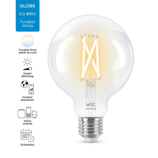 Лампа розумна WiZ, E27, 7W, 60W, 806Lm, G95, 2700-6500, філаментна, Wi-Fi