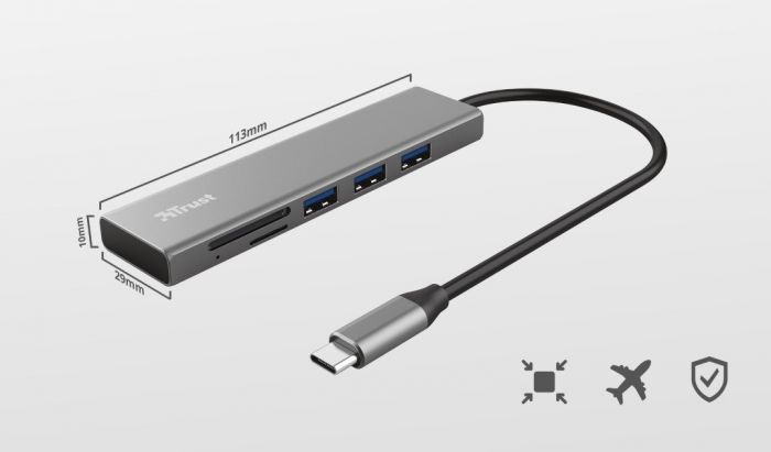 USB-хаб Trust HALYX FAST 3USB+CARD READER USB-C ALUMINIUM