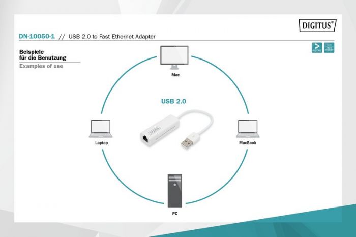 Адаптер DIGITUS USB 2.0 - 10/100 Mbps Ethernet