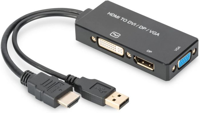 Перехідник DIGITUS HDMI - DP+DVI+VGA UHD 4K, M-F/F/F, 3 in 1