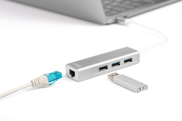 Концентратор DIGITUS DIGITUS USB-C - USB 3.0 3 Port Hub + Gigabit Ethernet