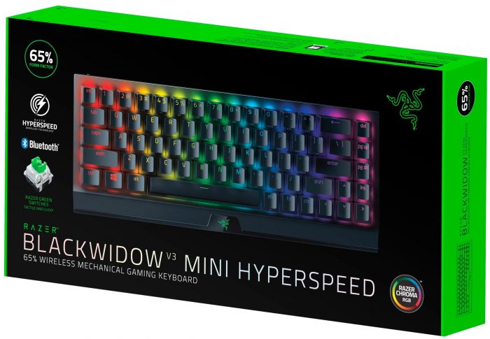 Клавіатура ігрова Razer BlackWidow V3 Mini HyperSpeed Green Phantom Ed. WL/BT/USB US RGB, Black