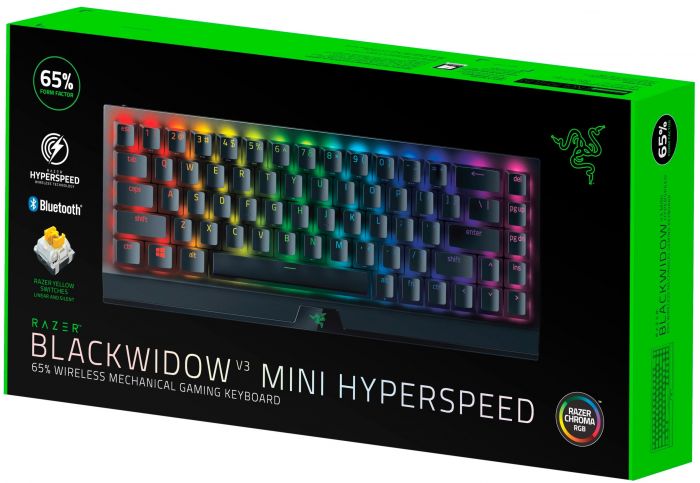 Клавіатура ігрова Razer BlackWidow V3 Mini HyperSpeed Yellow Switch Phantom Ed. WL/BT/USB US RGB, Black