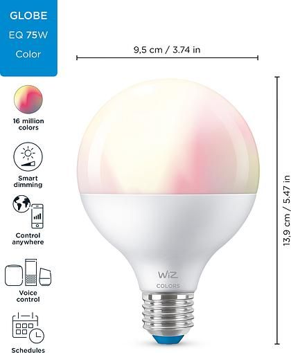 Лампа розумна WiZ, E27, 11W, 75W, 1055Lm, G95, 2200-6500, RGB, Wi-Fi