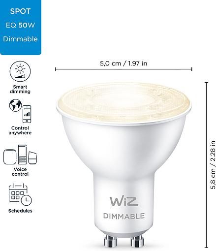Лампа розумна WiZ GU10 4.7W, 50W, 400Lm, 2700K, Wi-Fi