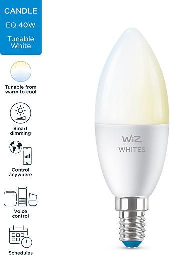 Лампа розумна WiZ, E14, 4.9W, 40W, 400Lm, C37, 2700-6500K, Wi-Fi