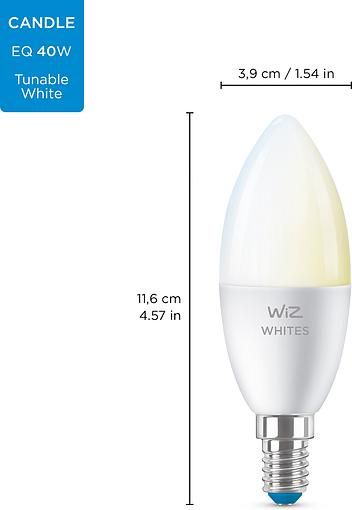 Лампа розумна WiZ, E14, 4.9W, 40W, 400Lm, C37, 2700-6500K, Wi-Fi