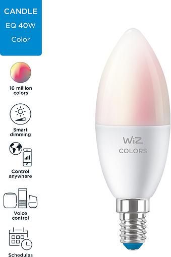 Лампа розумна WiZ, E14, 4.9W, 40W, 806Lm, C37, 2200-6500K, RGB, Wi-Fi