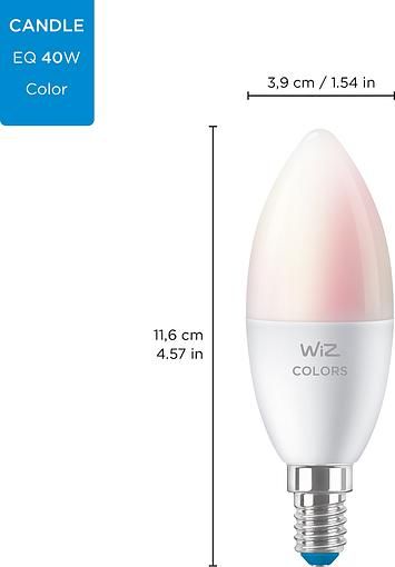 Лампа розумна WiZ, E14, 4.9W, 40W, 806Lm, C37, 2200-6500K, RGB, Wi-Fi