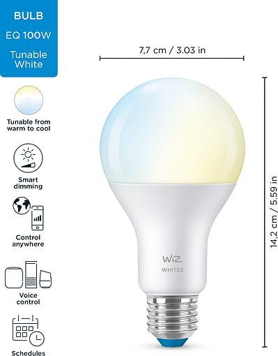 Лампа розумна WiZ, E27, 13W, 100W, 1520Lm, A67, 2700-6500K, Wi-Fi