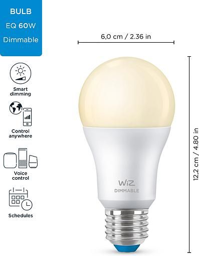 Лампа розумна WiZ, E27, 8W, 60W, 806Lm, A60, 2700K, Wi-Fi