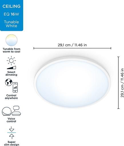 Світильник стельовий розумний WiZ SuperSlim Ceiling, 16W, 1500lm, 29,2см, 2700-6500K, Wi-Fi, білий
