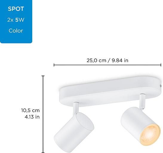 Світильник точковий накладний розумний WiZ IMAGEO Spots, 2х5W, 2200-6500K, RGB, Wi-Fi, білий
