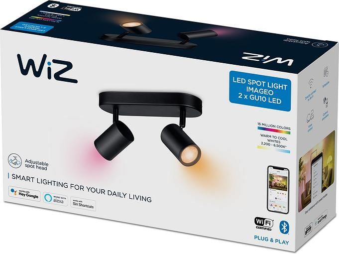 Світильник точковий накладний розумний WiZ IMAGEO Spots, 2х5W, 2200-6500K, RGB, Wi-Fi, чорний