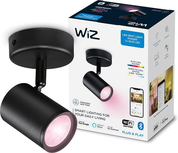 Світильник точковий накладний розумний WiZ IMAGEO Spots, 1х5W, 2200-6500K, RGB, Wi-Fi, чорний