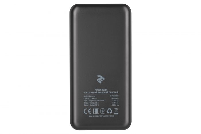 Портативний зарядний пристрій Power Bank 2E 20000mAh, PD+QC 3.0 18W, black