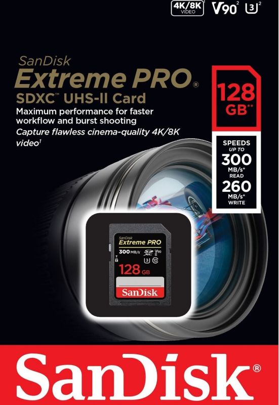 Карта пам'яті SanDisk SD  128GB C10 UHS-II U3 V90 R300/W260MB/s Extreme Pro