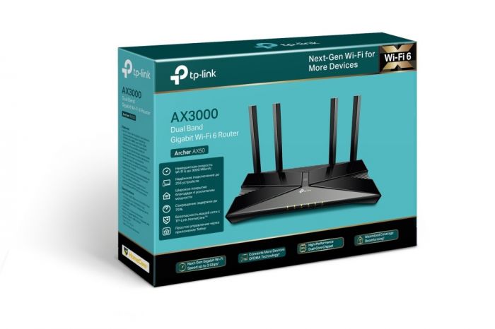 Маршрутизатор TP-LINK ARCHER AX50 AX3000 4xGE LAN 1xGE WAN USB 3.0 MU-MIMO OFDMA