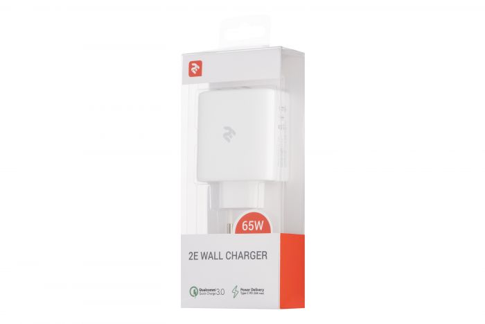 Мережевий ЗП 2Е USB-C Wall Charger GaN 65W, white