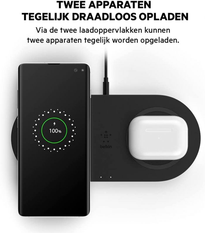 Belkin Бездротовий ЗП Dual Pads Wireless Charging Qi, 15W, black