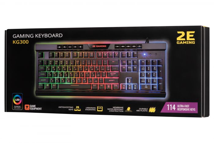 Клавіатура 2E GAMING KG300 LED USB Black UKR