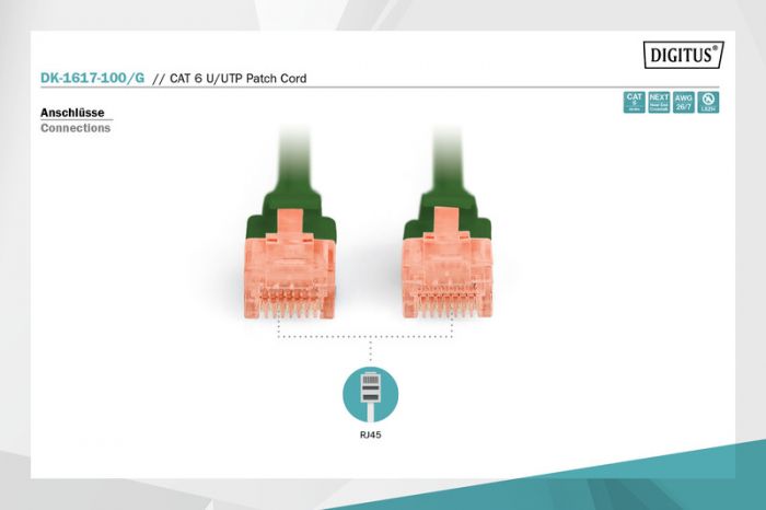 Патч-корд DIGITUS CAT 6 UTP, 10м, AWG 26/7, Cu, LSZH, зеленого кольору