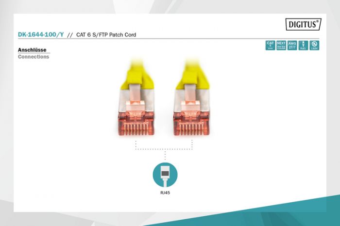 Патч-корд DIGITUS CAT 6 S-FTP, 10м, AWG 27/7, LSZH, жовтий