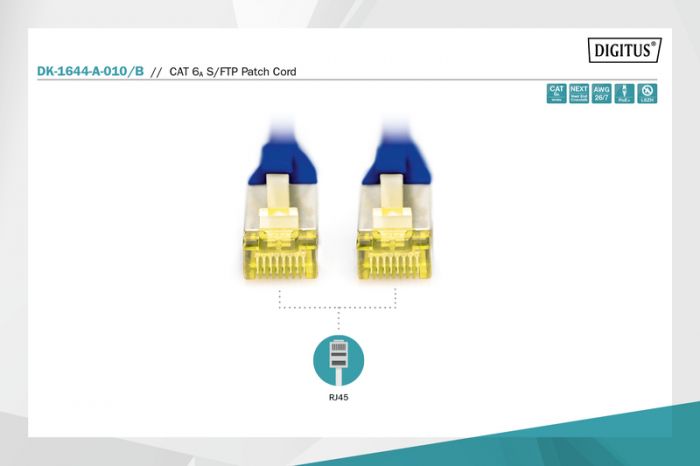 Патч-корд DIGITUS CAT 6a S-FTP, 1м, AWG 26/7 синього кольору