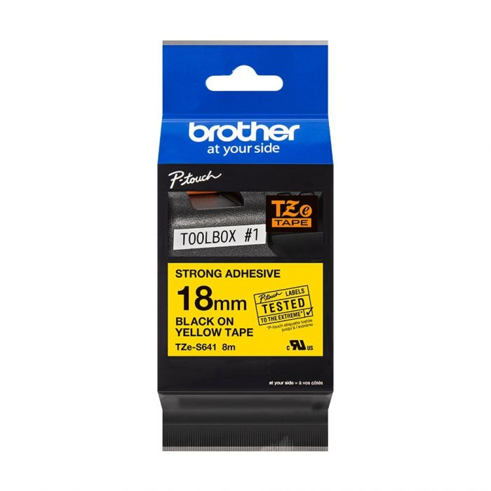 Стрічка Brother 18mm суперклейка, чорний на жовтому